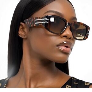 Tortoise Sunglasses Women's Rectangle Fashion Designer‎ UV400 Protection Gafas